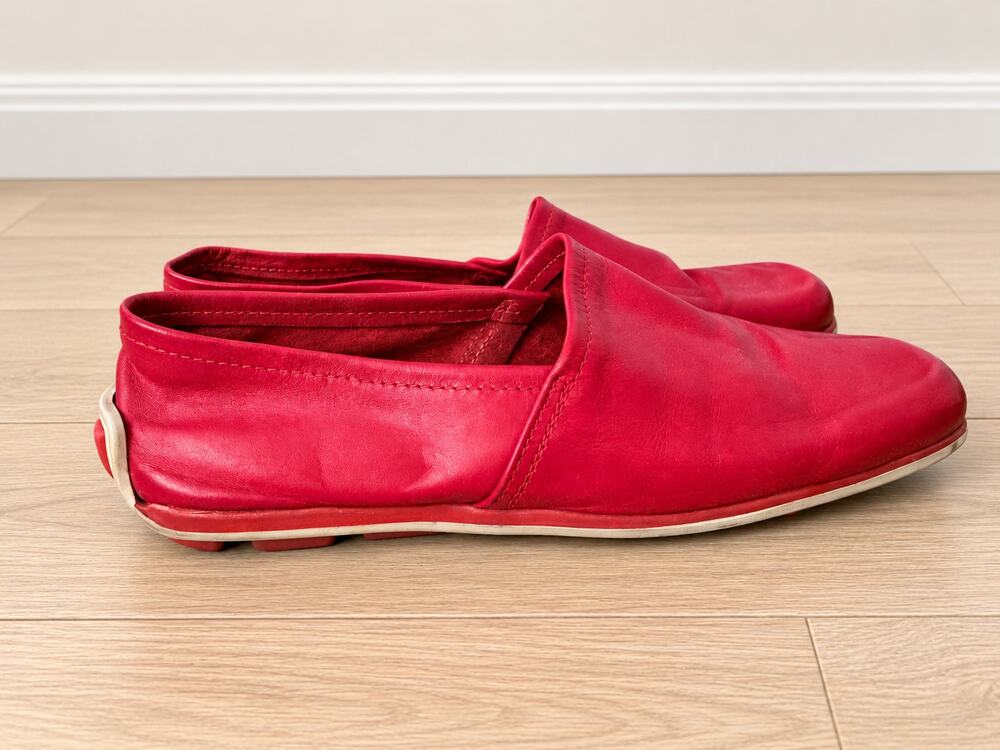 Enzo Angiolini Red Leather Driving Loafers Women's 7.5 38 Square Toe Slip On